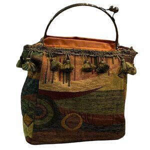 Fibers Gone Wild Artsy BOHO Retro Carpet Bag Silver  Clasp Handle 190C